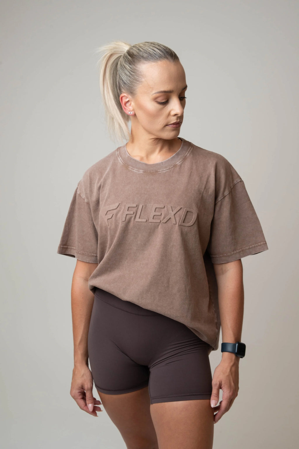 Acid-washed Oversized Tee - Coffee