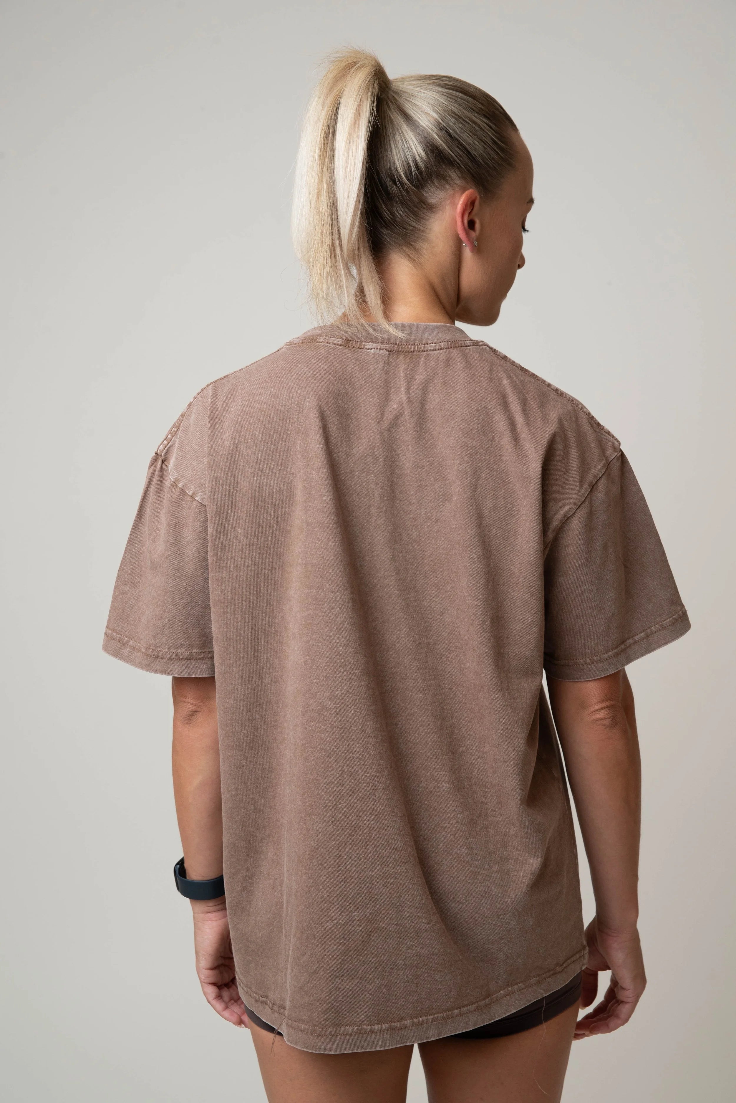 Acid-washed Oversized Tee - Coffee