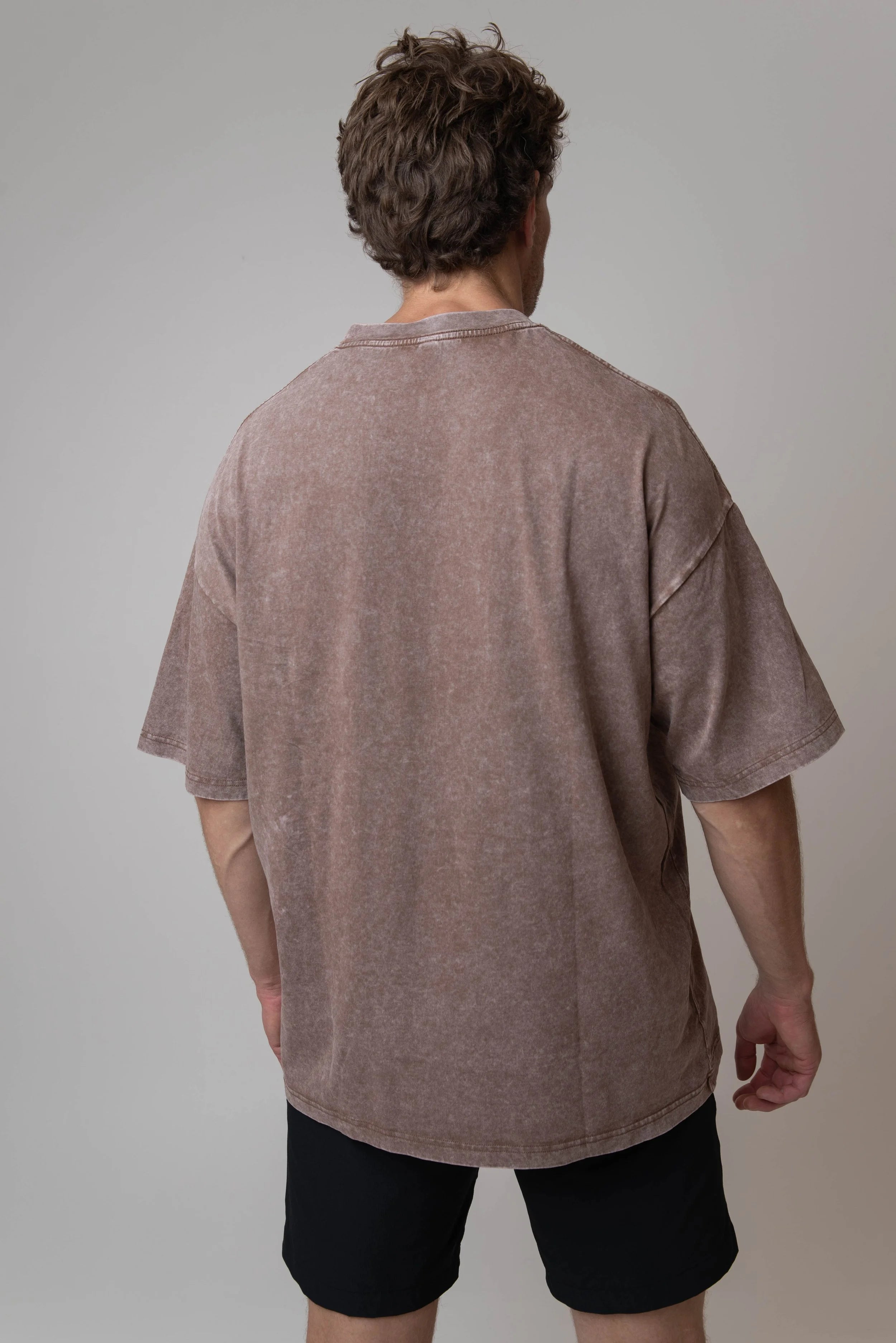 Acid-washed Oversized Tee - Coffee